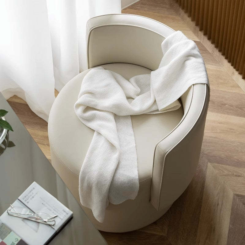 Nordic Microfiber Leather Wood Vanity Stool — Light Yellow