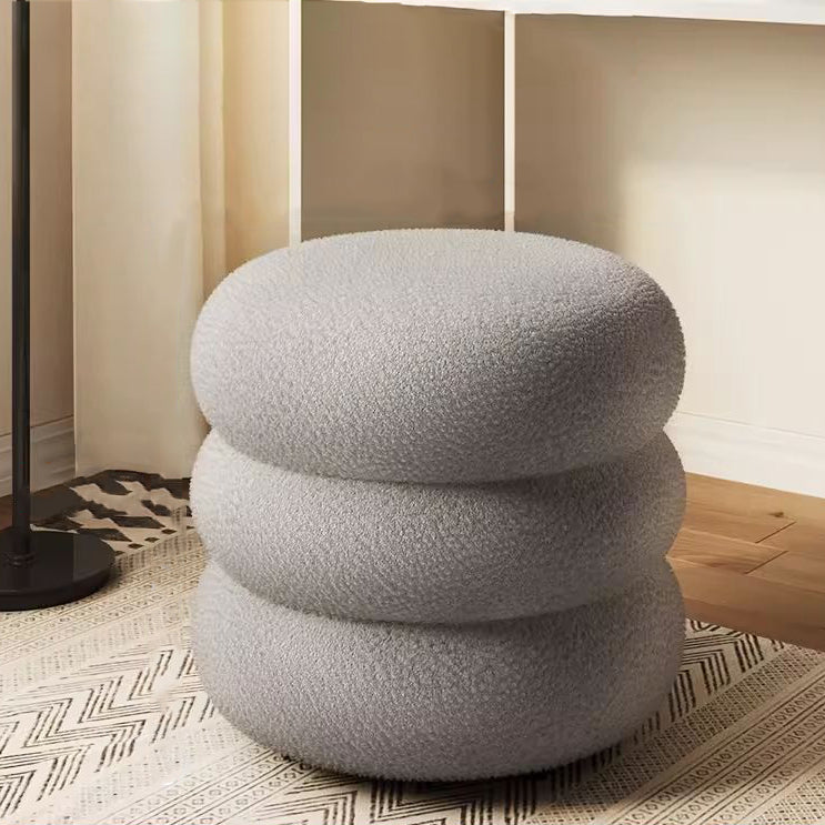 Minimalist Cylinder Lambswool Wood Vanity Stool