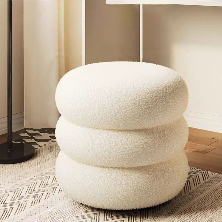 Minimalist Cylinder Lambswool Wood Vanity Stool