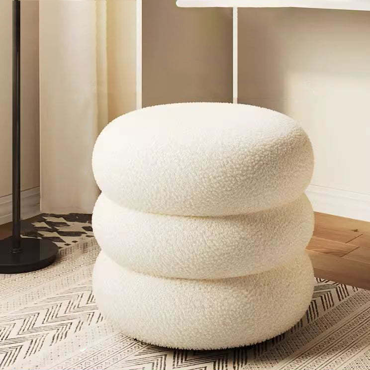 Minimalist Cylinder Lambswool Wood Vanity Stool