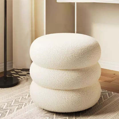 Minimalist Cylinder Lambswool Wood Vanity Stool