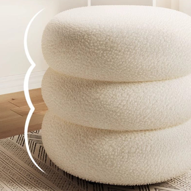 Minimalist Cylinder Lambswool Wood Vanity Stool