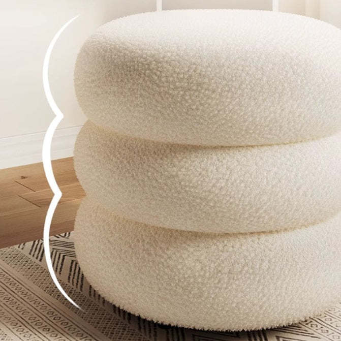 Minimalist Cylinder Lambswool Wood Vanity Stool