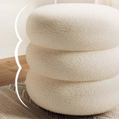 Minimalist Cylinder Lambswool Wood Vanity Stool