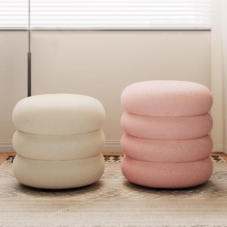 Minimalist Cylinder Lambswool Wood Vanity Stool — Gray