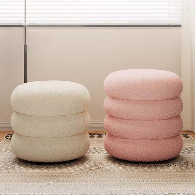 Minimalist Cylinder Lambswool Wood Vanity Stool — Gray