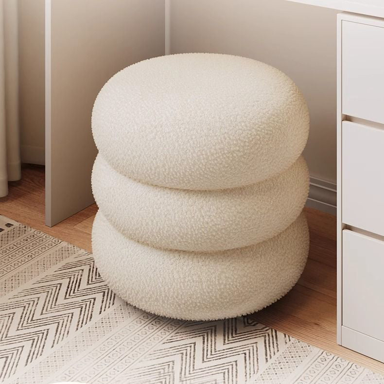 Minimalist Cylinder Lambswool Wood Vanity Stool