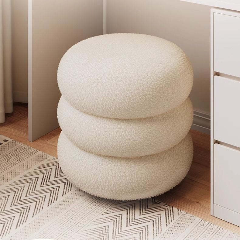 Minimalist Cylinder Lambswool Wood Vanity Stool