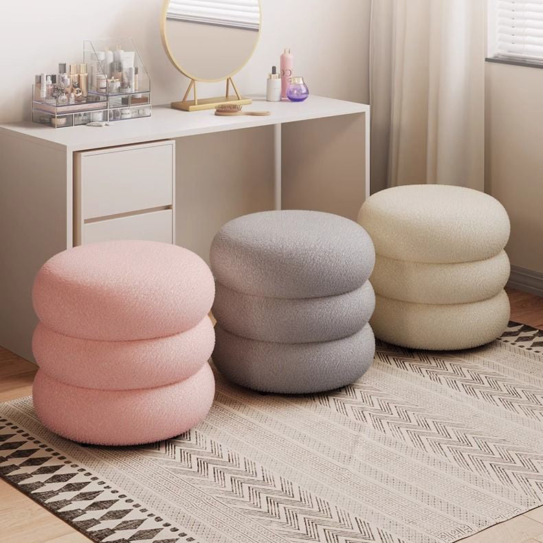 Minimalist Cylinder Lambswool Solid Wood Vanity Stool