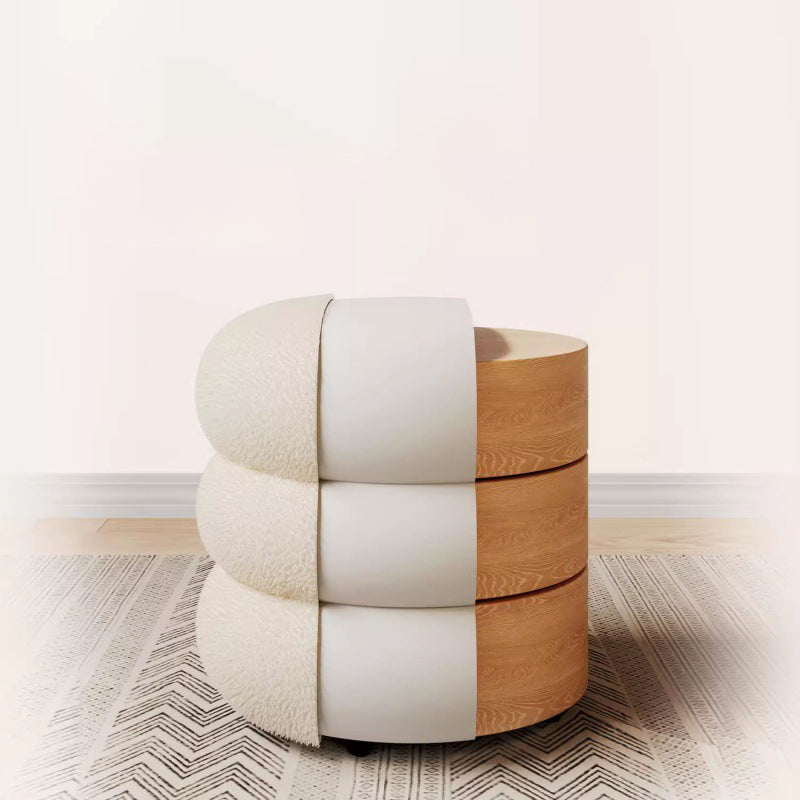 Minimalist Cylinder Lambswool Wood Vanity Stool
