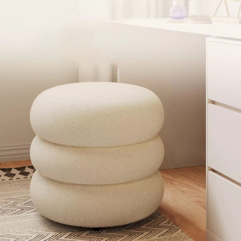 Minimalist Cylinder Lambswool Wood Vanity Stool