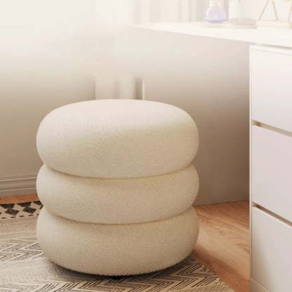 Minimalist Cylinder Lambswool Wood Vanity Stool