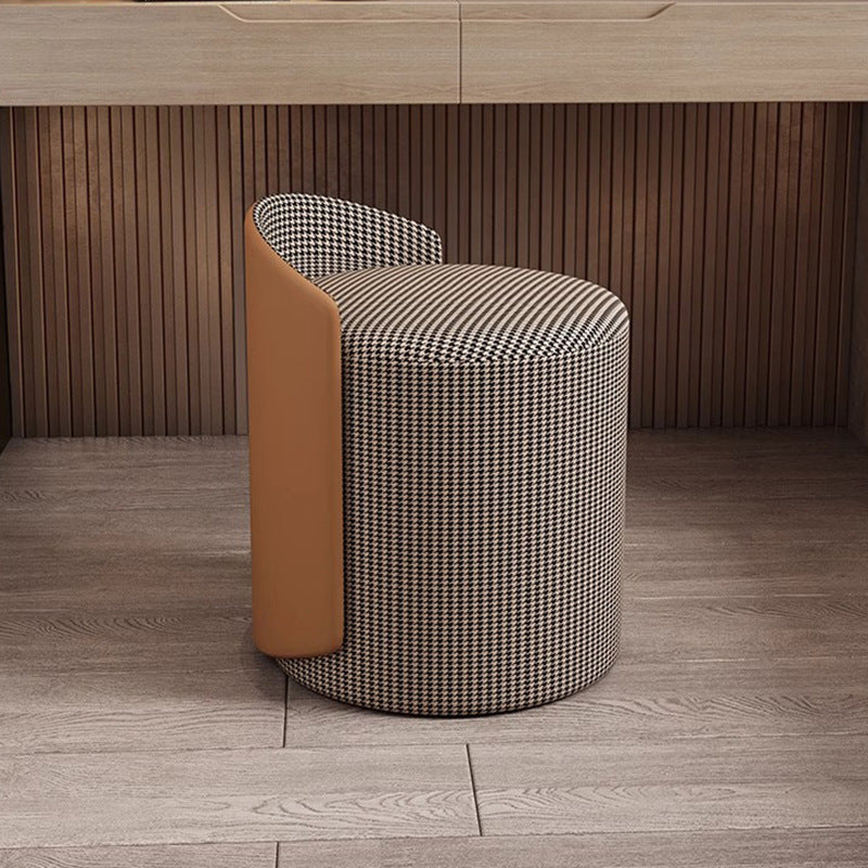Luxury Cylinder Cotton Hemp Leather Vanity Stool — White + Orange