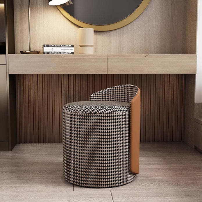 Luxury Cylinder Cotton Hemp Leather Vanity Stool — White + Black + Orange