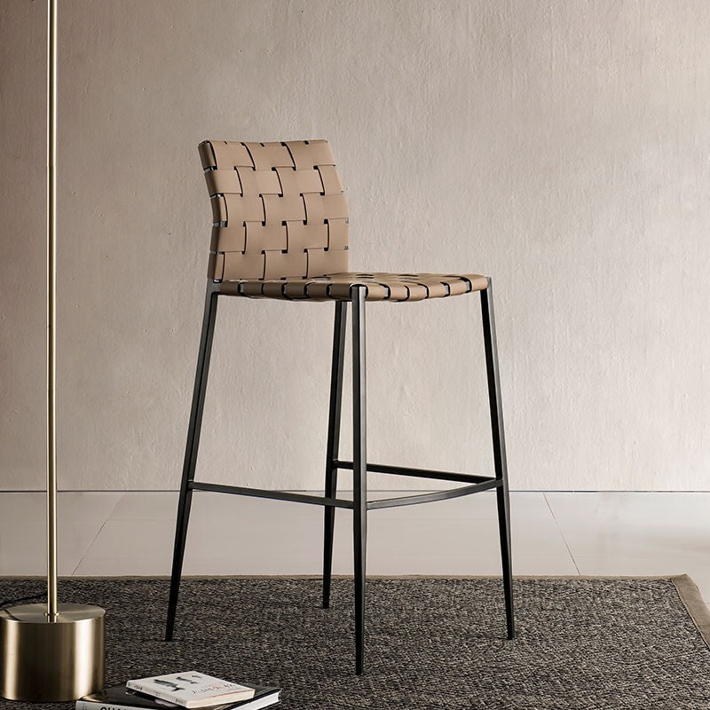 Scandinavian Saddle Leather Metal Bar Stool