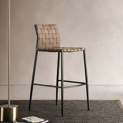 Scandinavian Saddle Leather Metal Bar Stool — Black