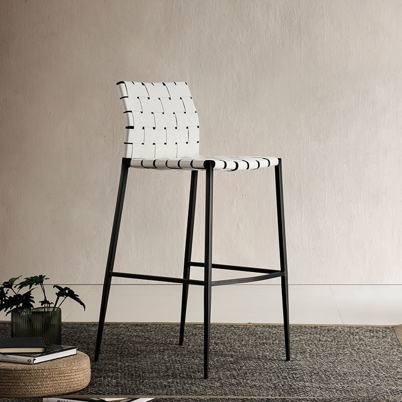 Scandinavian Saddle Leather Metal Bar Stool — White