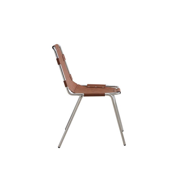 Mid-Century Trapezoid Leather Steel Dining Chair