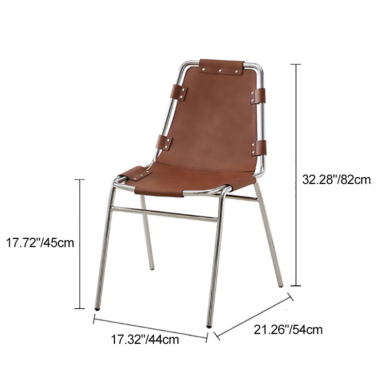 Mid-Century Trapezoid Leather Steel Dining Chair