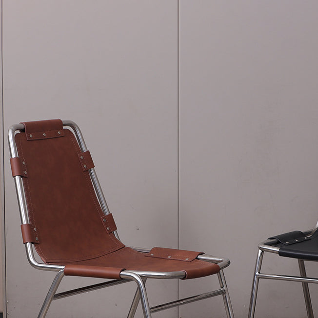 Mid-Century Trapezoid Leather Steel Dining Chair