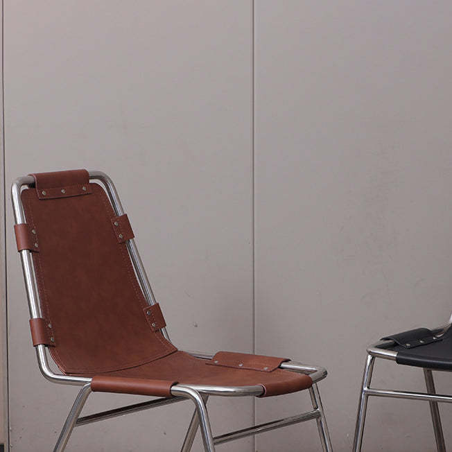 Mid-Century Trapezoid Leather Steel Dining Chair