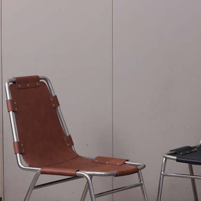 Mid-Century Trapezoid Leather Steel Dining Chair