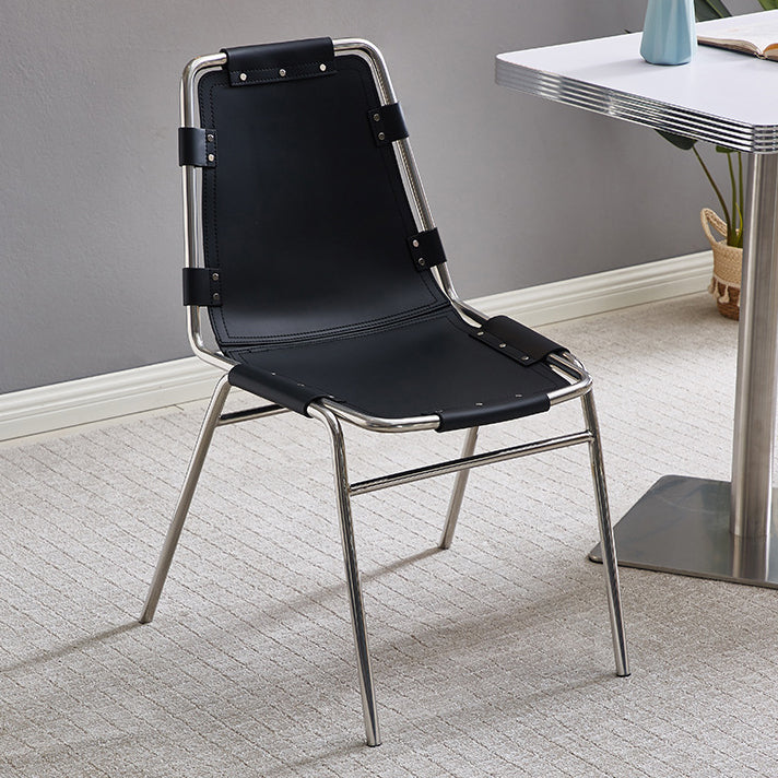 Mid-Century Trapezoid Leather Steel Dining Chair