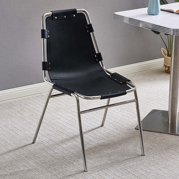 Mid-Century Trapezoid Leather Steel Dining Chair