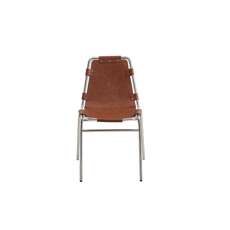 Mid-Century Trapezoid Leather Steel Dining Chair