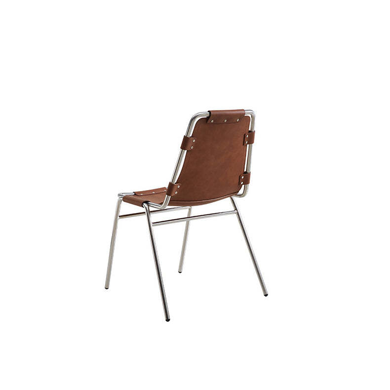 Mid-Century Trapezoid Leather Steel Dining Chair