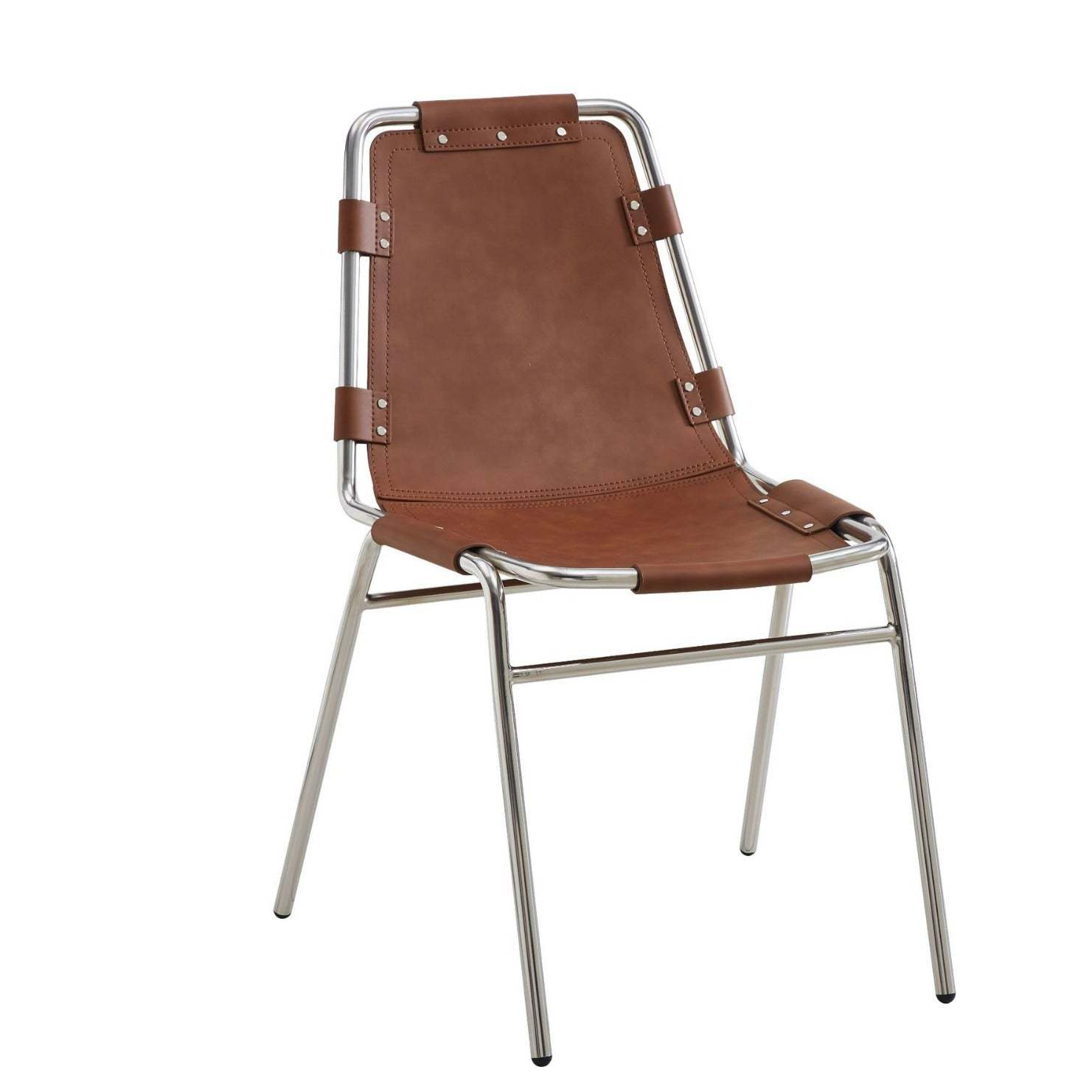 Mid-Century Trapezoid Leather Steel Dining Chair