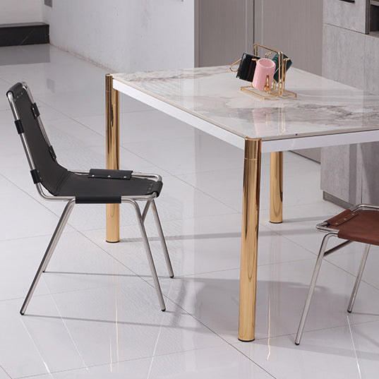 Mid-Century Trapezoid Leather Steel Dining Chair