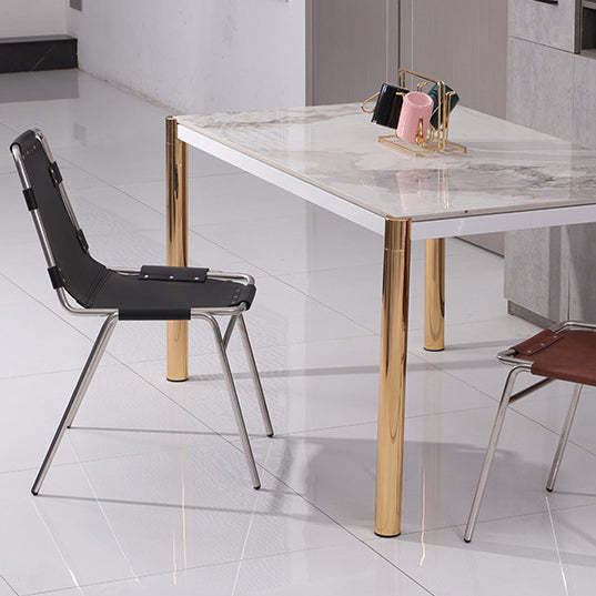 Mid-Century Trapezoid Leather Steel Dining Chair