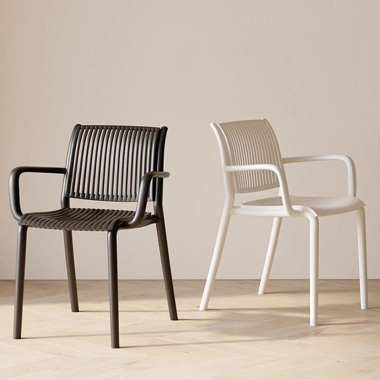 Modern Plastic Dining Chair with Armrest — Beige