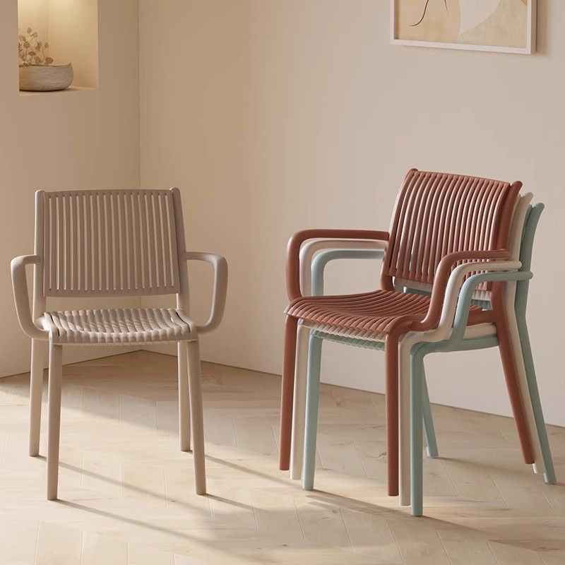 Modern Plastic Dining Chair with Armrest — White