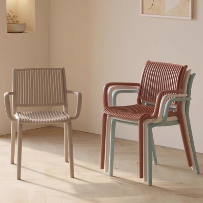 Modern Plastic Dining Chair with Armrest — White
