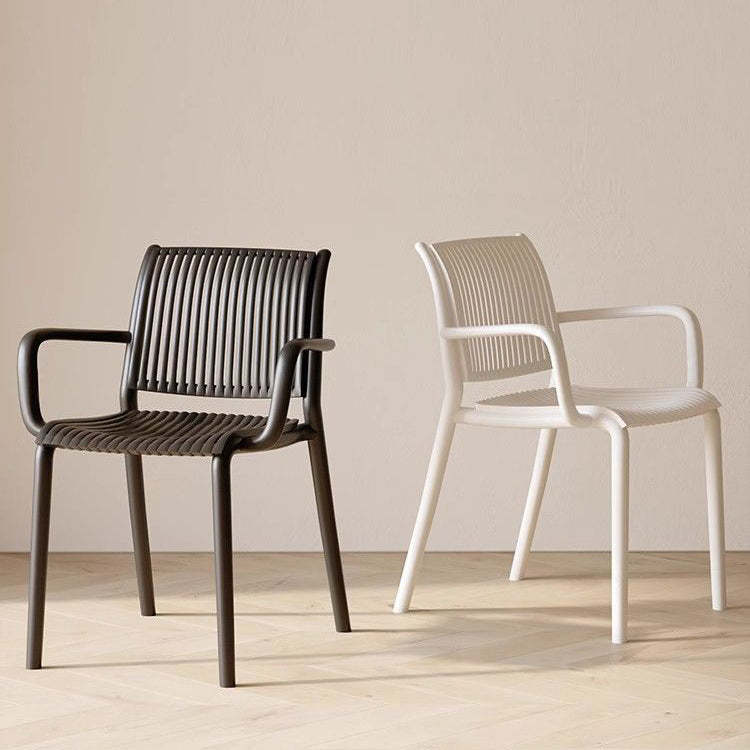 Modern Plastic Dining Chair with Armrest — Beige