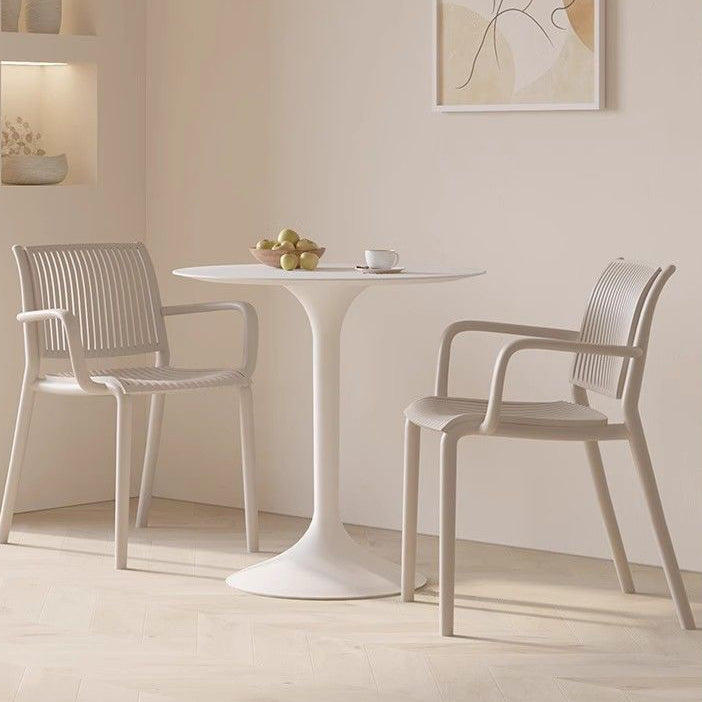 Modern Plastic Dining Chair with Armrest — Dark Orange