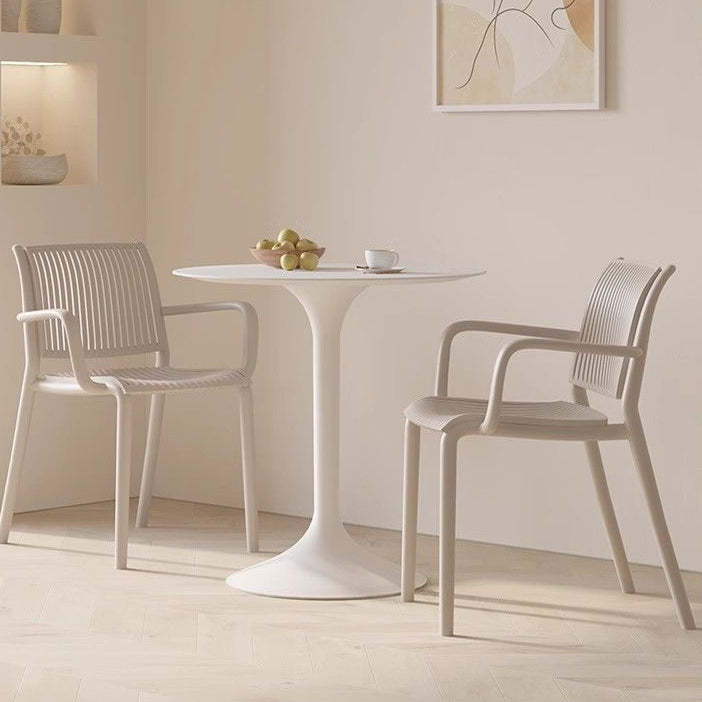 Modern Plastic Dining Chair with Armrest — Dark Orange
