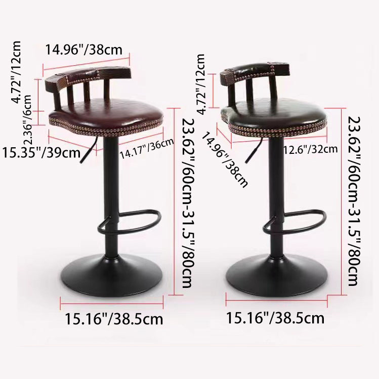 Shabby Oval Leather Wood Bar Stool — Black