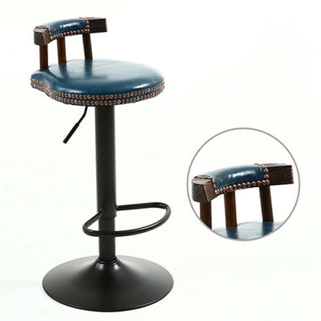 Shabby Oval Leather Wood Bar Stool