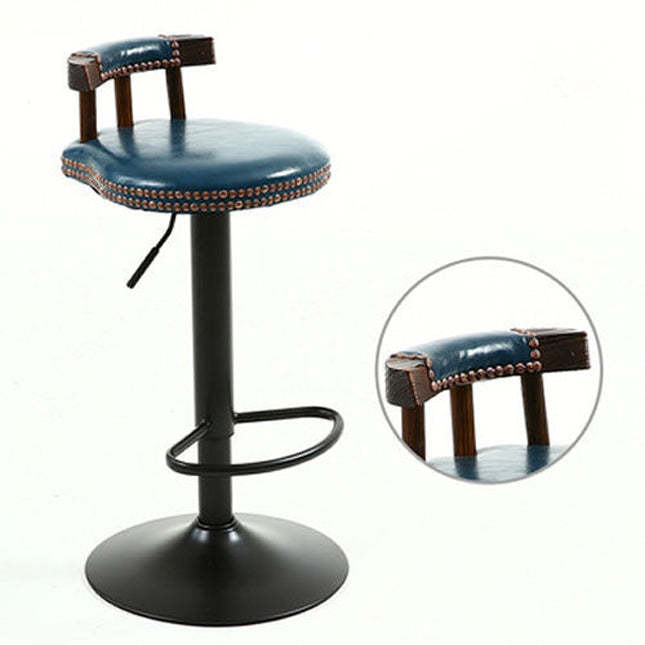 Shabby Oval Leather Wood Bar Stool