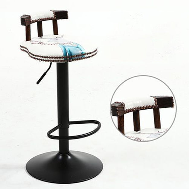 Shabby Oval Leather Wood Bar Stool