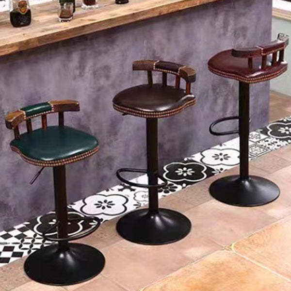 Shabby Oval Leather Wood Bar Stool — Dark Green