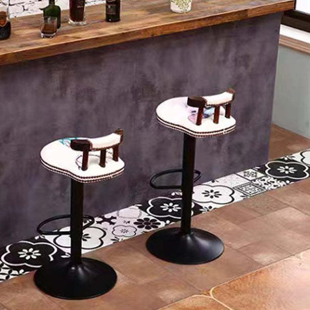 Shabby Oval Leather Wood Bar Stool — Brown