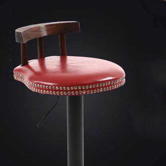 Shabby Oval Leather Wood Bar Stool