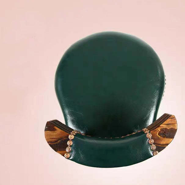 Shabby Oval Leather Wood Bar Stool — Blue