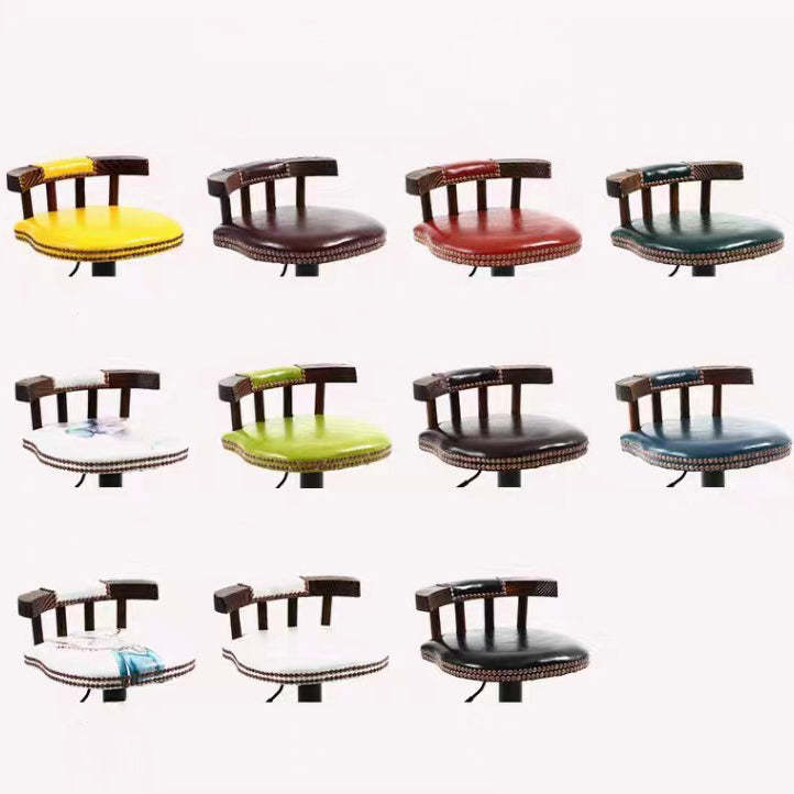 Shabby Oval Leather Wood Bar Stool