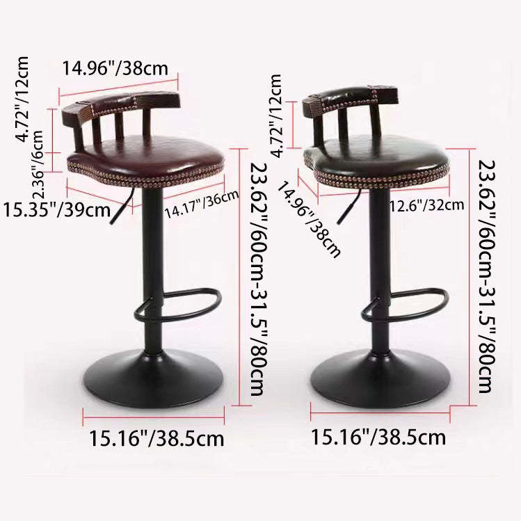 Shabby Oval Leather Wood Bar Stool — Black