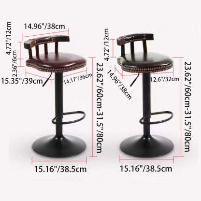 Shabby Oval Leather Wood Bar Stool — Black